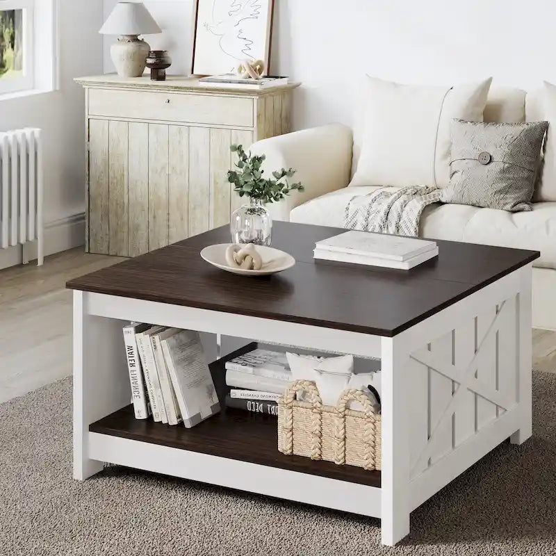 Table basse carrée en bois de style rustique moderne avec rangement