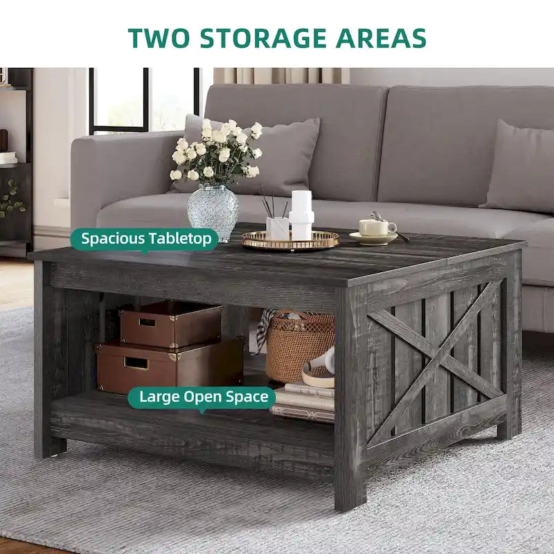 Table basse carrée en bois de style rustique moderne avec rangement