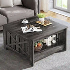 Table basse carrée en bois de style rustique moderne avec rangement