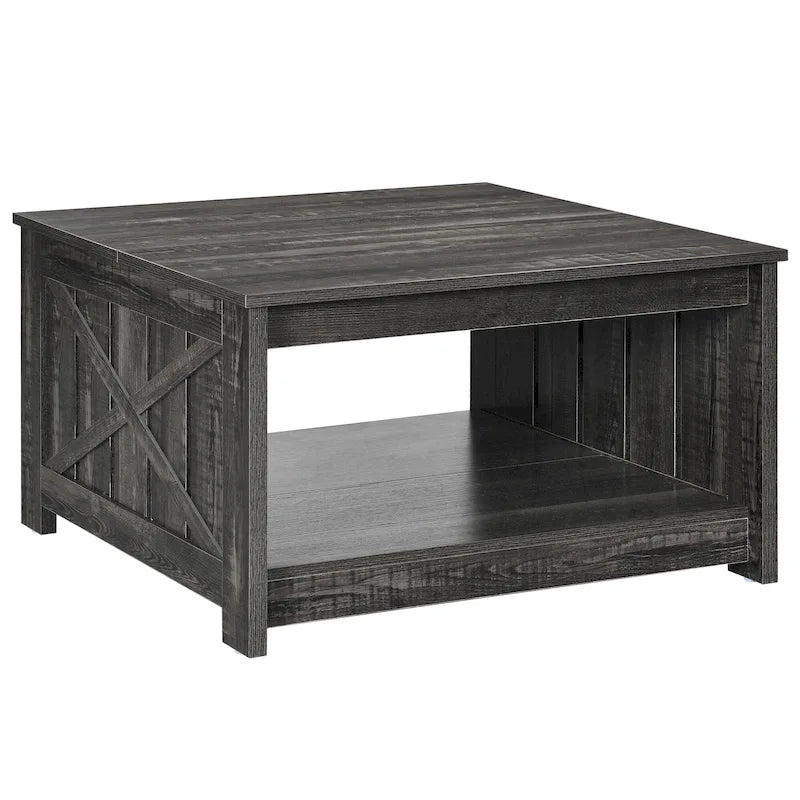 Table basse carrée en bois de style rustique moderne avec rangement