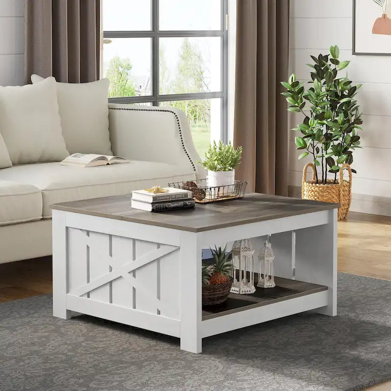 Table basse carrée en bois de style rustique moderne avec rangement