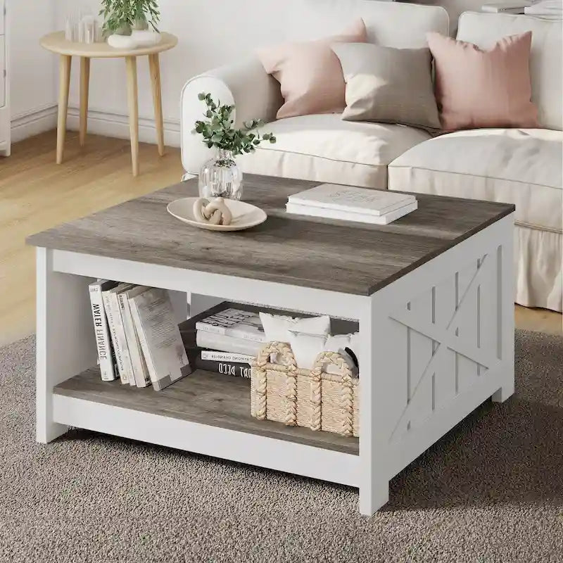Table basse carrée en bois de style rustique moderne avec rangement
