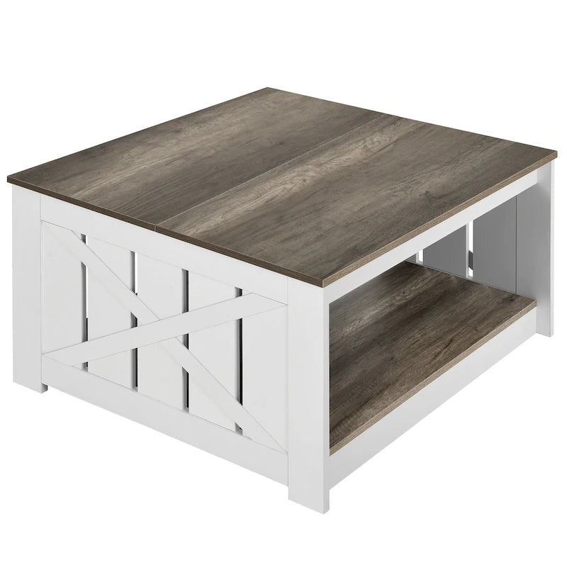 Table basse carrée en bois de style rustique moderne avec rangement