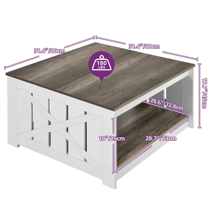 Table basse carrée en bois de style rustique moderne avec rangement
