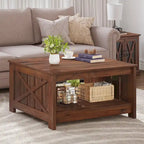 Table basse carrée en bois de style rustique moderne avec rangement