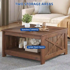 Table basse carrée en bois de style rustique moderne avec rangement