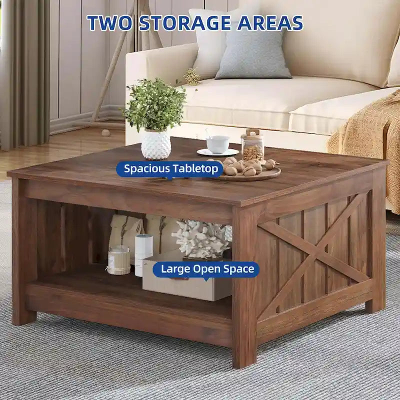 Table basse carrée en bois de style rustique moderne avec rangement
