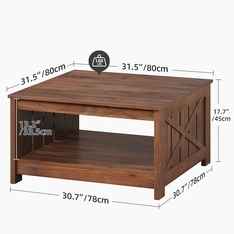 Table basse carrée en bois de style rustique moderne avec rangement