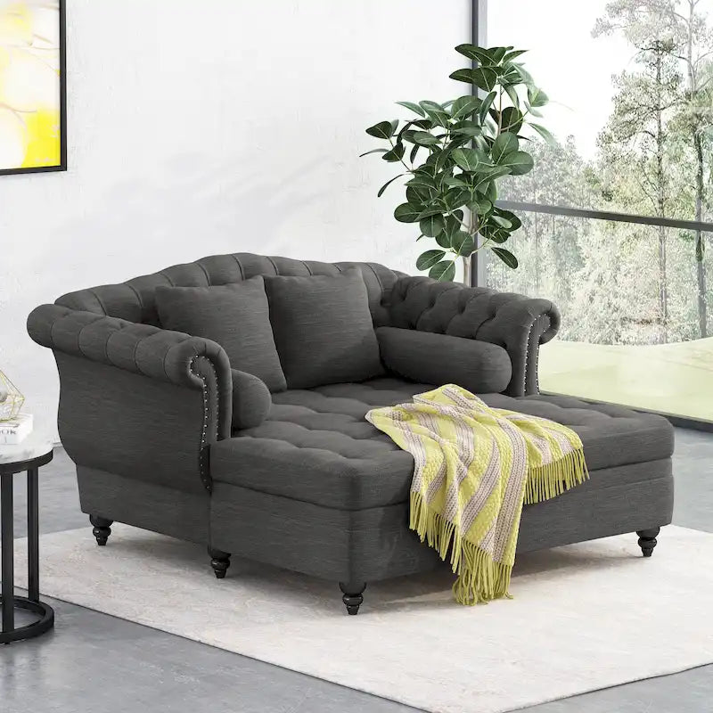 Chaise longue double capitonnée Wellston de Christopher Knight Home - 62,50 L x 58,50 l x 34,00 H