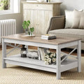 Table basse de style campagnard avec rangement, table centrale à 2 niveaux pour salon