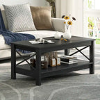 Table basse de style campagnard avec rangement, table centrale à 2 niveaux pour salon