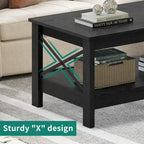 Table basse de style campagnard avec rangement, table centrale à 2 niveaux pour salon