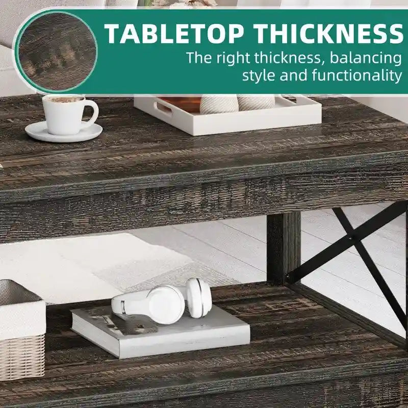 Table basse de style campagnard avec rangement, table centrale à 2 niveaux pour salon