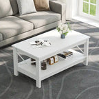 Table basse de style campagnard avec rangement, table centrale à 2 niveaux pour salon