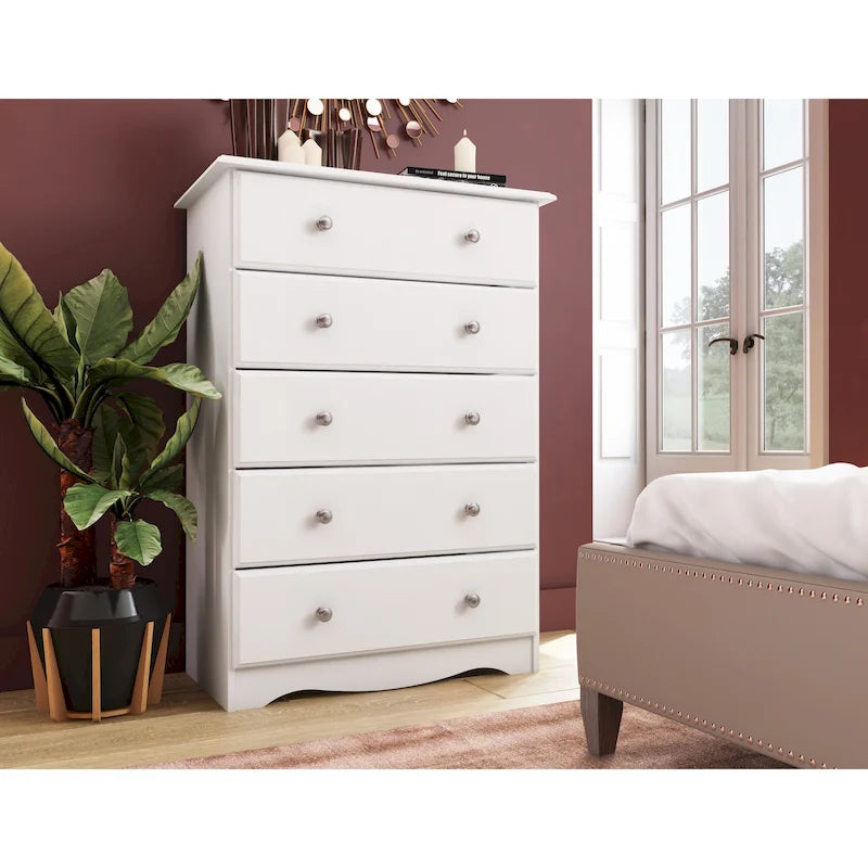 Commode à 5 tiroirs 100 % bois massif Palace Imports avec poignées en métal ou en bois