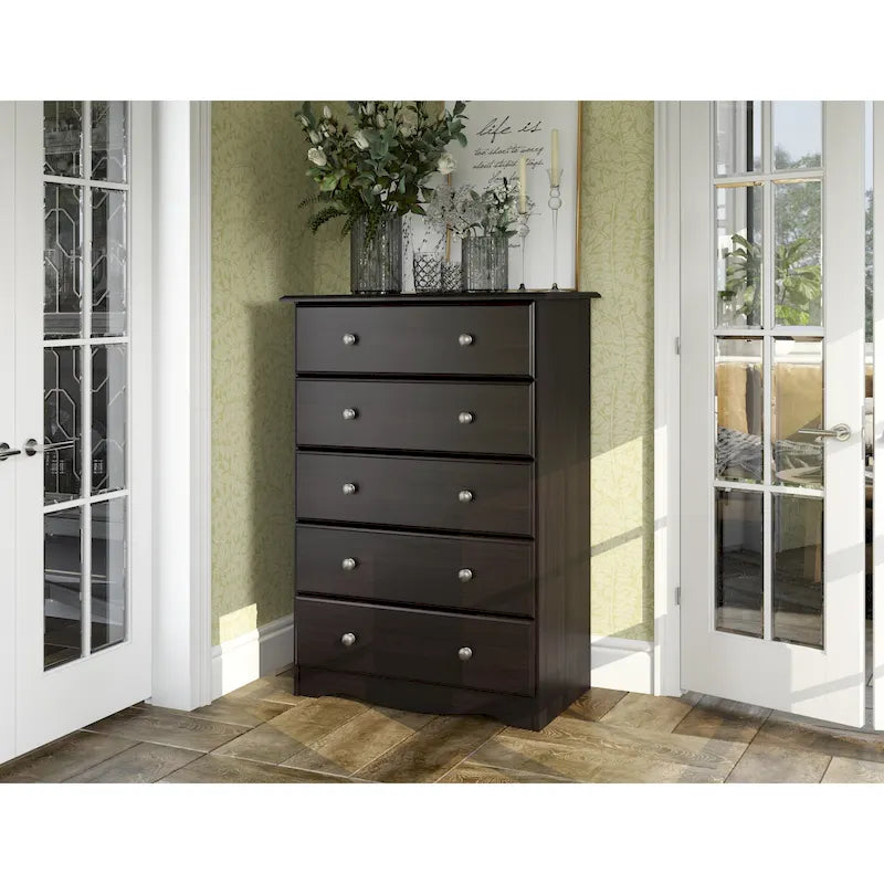 Commode à 5 tiroirs 100 % bois massif Palace Imports avec poignées en métal ou en bois