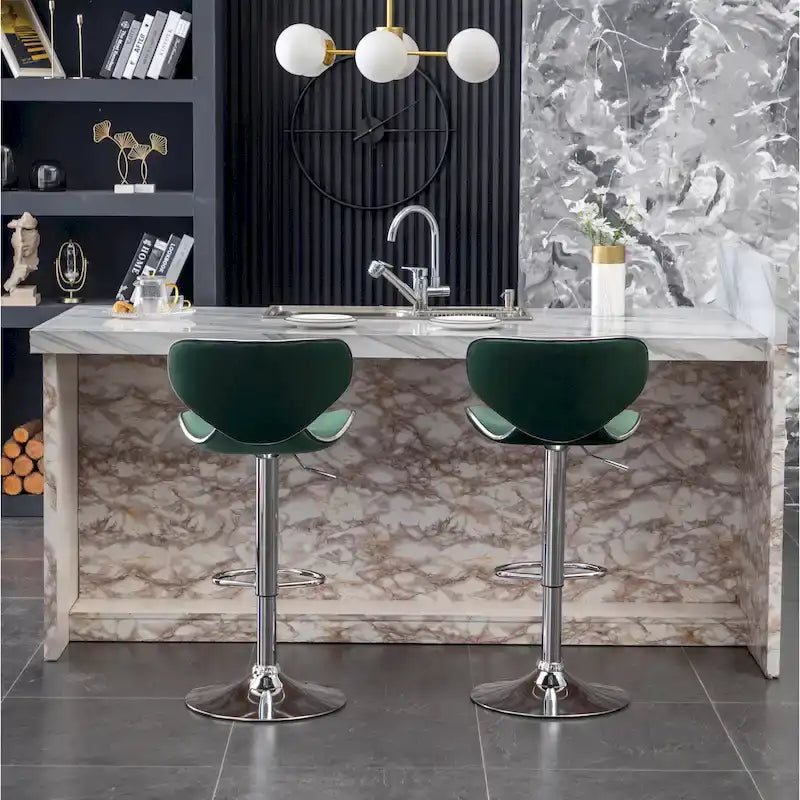 Roundhill Furniture Masaccio Velvet Upholstered Adjustable Swivel Barstool, Set of 2