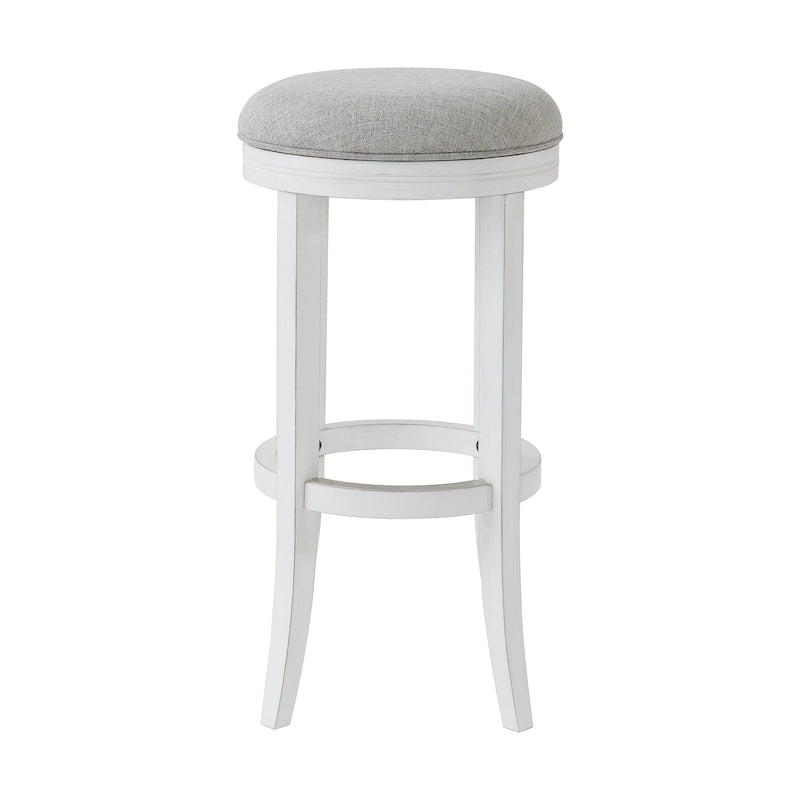 Tabouret de bar pivotant sans dossier Avery en bois blanc de New Ridge Home Goods, assise en tissu gris