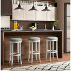 Tabouret de bar pivotant sans dossier Avery en bois blanc de New Ridge Home Goods, assise en tissu gris