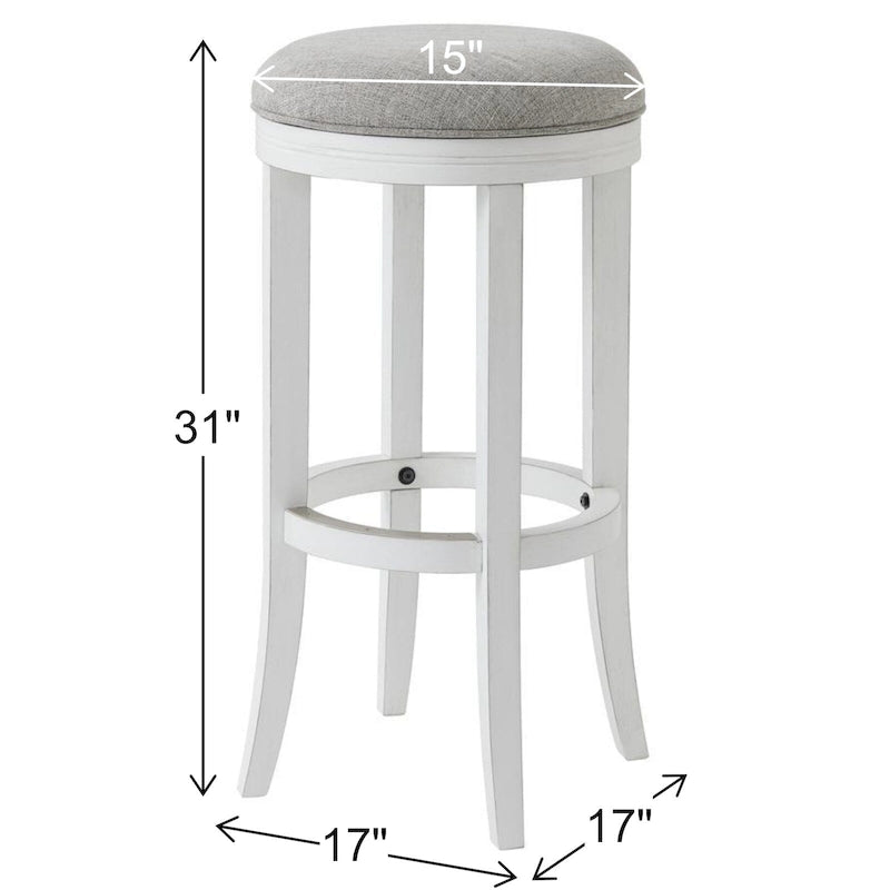 Tabouret de bar pivotant sans dossier Avery en bois blanc de New Ridge Home Goods, assise en tissu gris