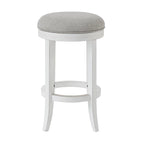 Tabouret de bar pivotant sans dossier Avery en bois blanc de New Ridge Home Goods, assise en tissu gris