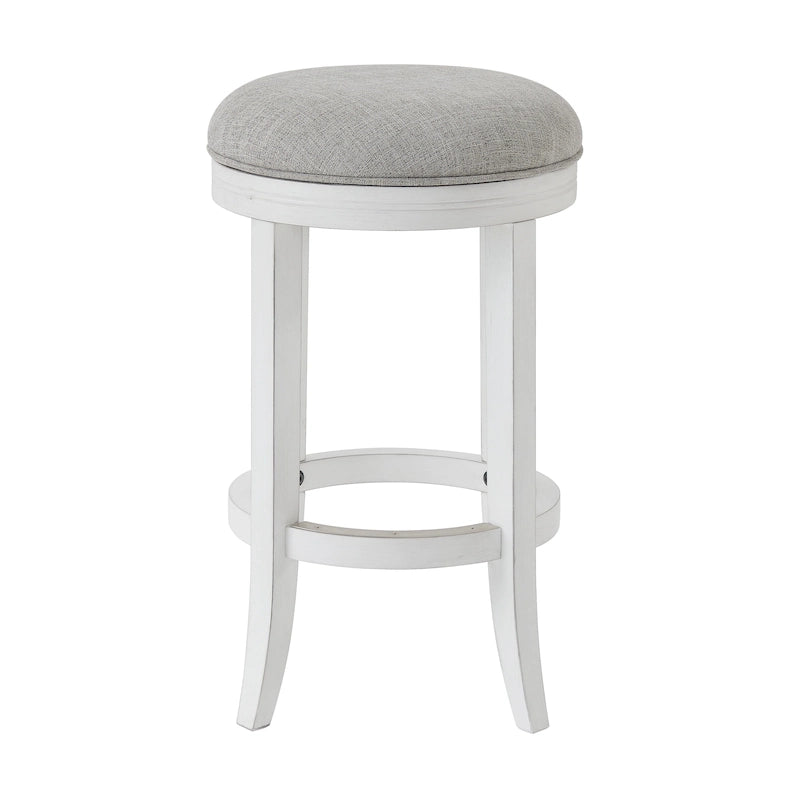 Tabouret de bar pivotant sans dossier Avery en bois blanc de New Ridge Home Goods, assise en tissu gris