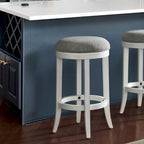 Tabouret de bar pivotant sans dossier Avery en bois blanc de New Ridge Home Goods, assise en tissu gris