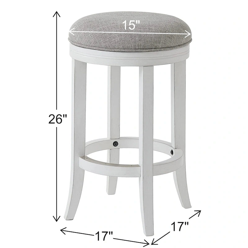 Tabouret de bar pivotant sans dossier Avery en bois blanc de New Ridge Home Goods, assise en tissu gris