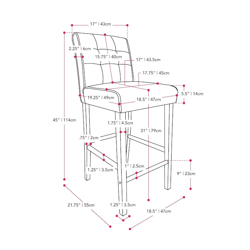 Tabouret de bar Leila rembourré, hauteur 31 pouces