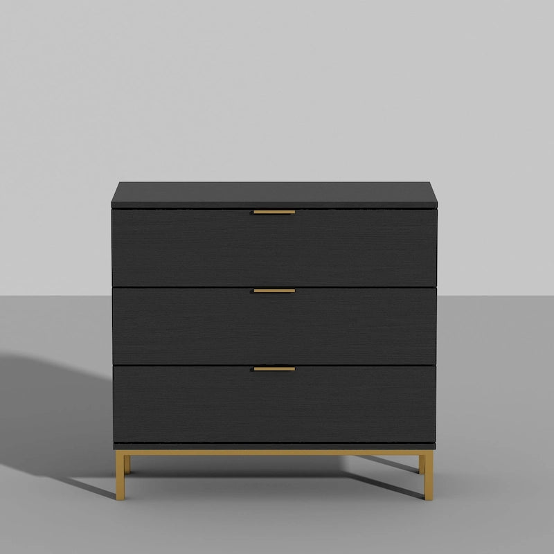 Table de chevet en bois noir avec commode à 3 tiroirs (31,5 po L x 29,7 po H)