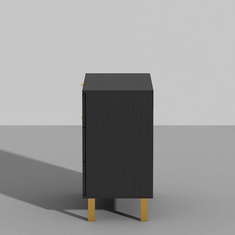 Table de chevet en bois noir avec commode à 3 tiroirs (31,5 po L x 29,7 po H)