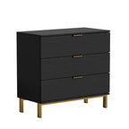 Table de chevet en bois noir avec commode à 3 tiroirs (31,5 po L x 29,7 po H)