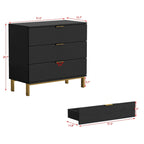 Table de chevet en bois noir avec commode à 3 tiroirs (31,5 po L x 29,7 po H)