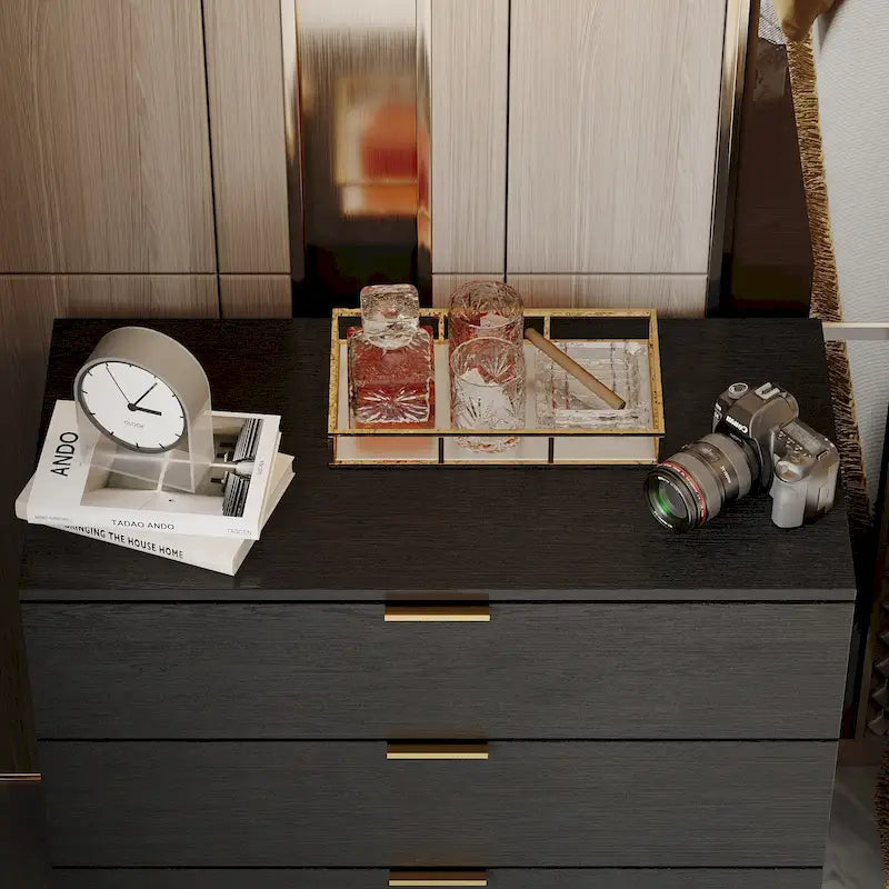 Table de chevet en bois noir avec commode à 3 tiroirs (31,5 po L x 29,7 po H)