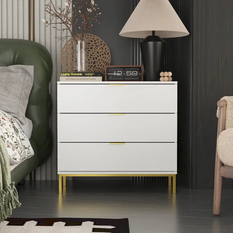 Table de chevet en bois noir avec commode à 3 tiroirs (31,5 po L x 29,7 po H)