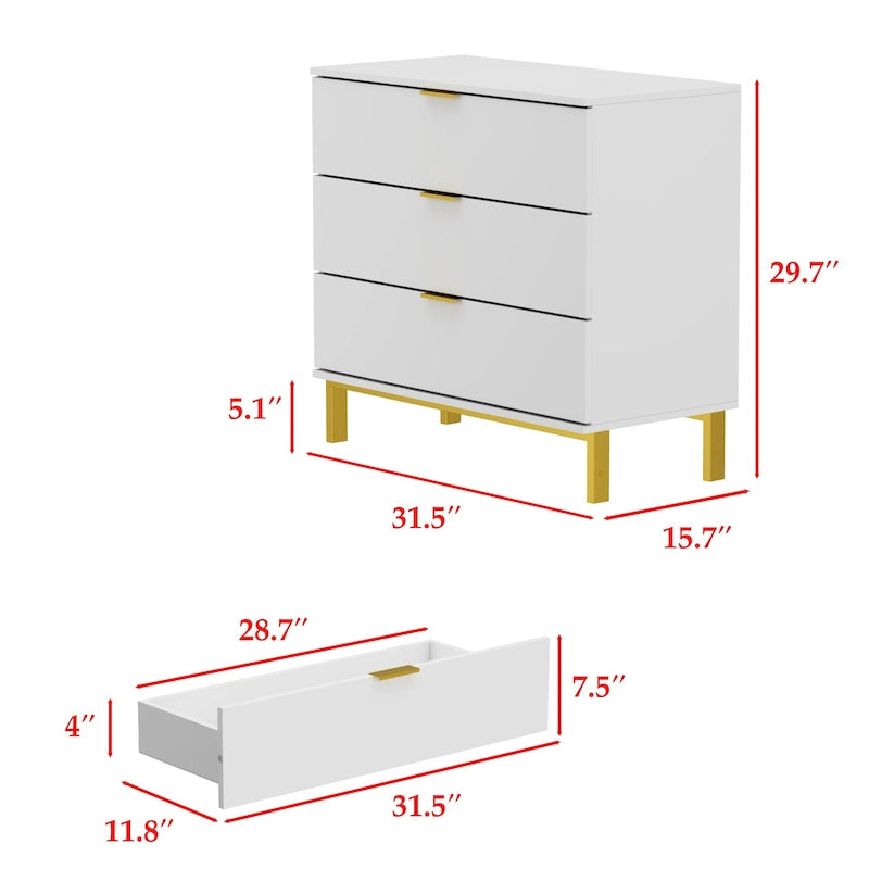 Table de chevet en bois noir avec commode à 3 tiroirs (31,5 po L x 29,7 po H)
