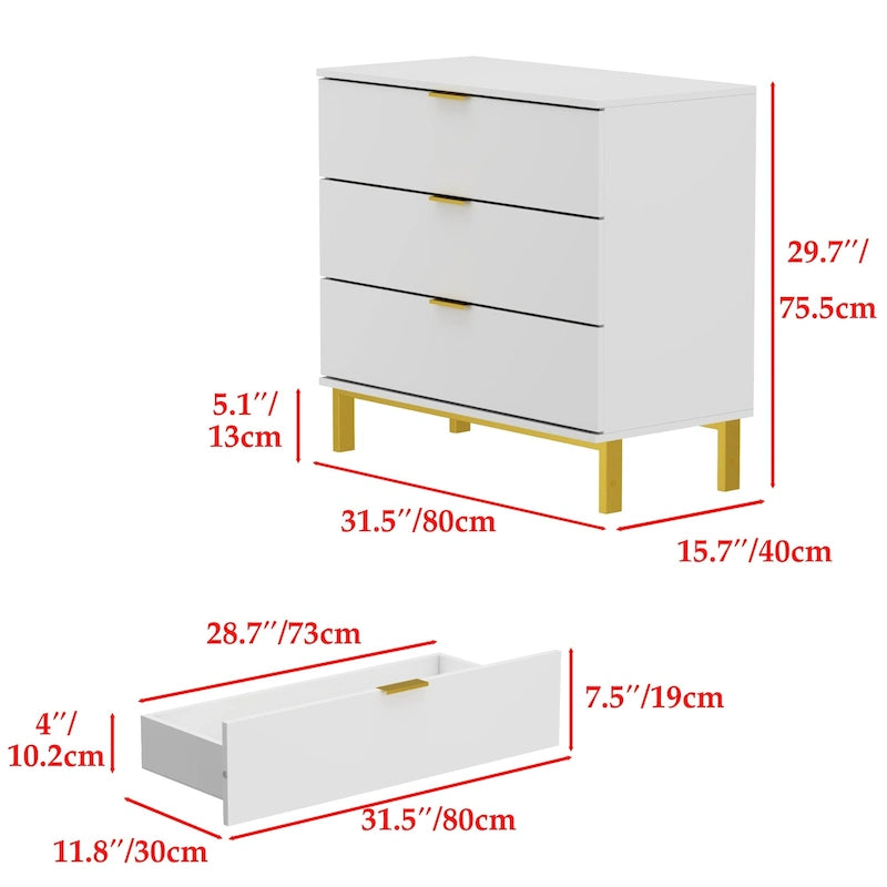 Table de chevet en bois noir avec commode à 3 tiroirs (31,5 po L x 29,7 po H)