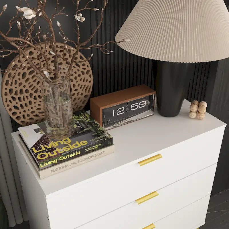 Table de chevet en bois noir avec commode à 3 tiroirs (31,5 po L x 29,7 po H)