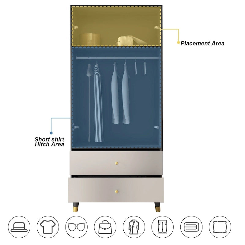 Armoire et penderie 70,9H à deux tiroirs avec rangement suspendu