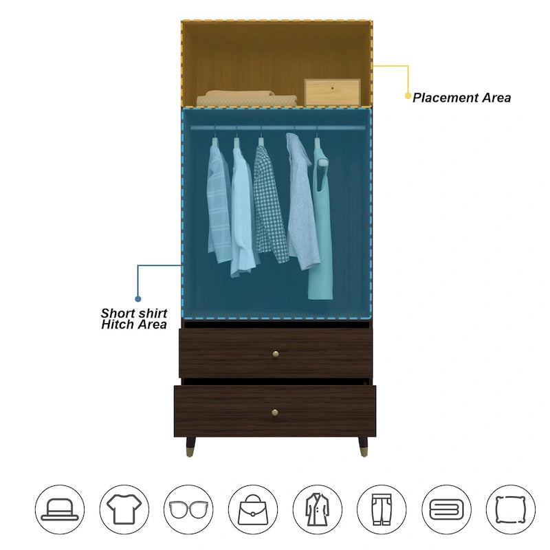 Armoire et penderie 70,9H à deux tiroirs avec rangement suspendu