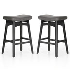 Tabourets de bar en bois massif de 61 cm (24 pouces) avec coussin en lin/simili cuir, lot de 2