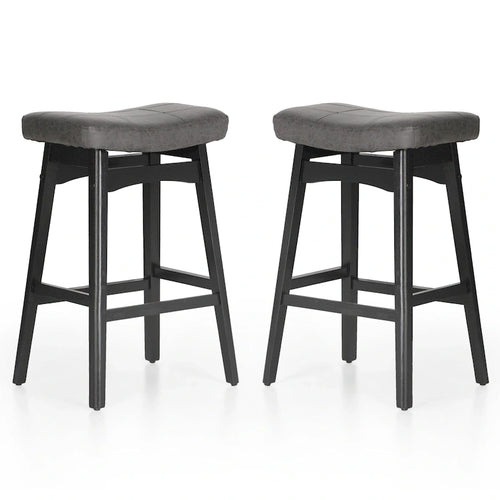 Tabourets de bar en bois massif de 61 cm (24 pouces) avec coussin en lin/simili cuir, lot de 2