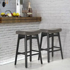 Tabourets de bar en bois massif de 61 cm (24 pouces) avec coussin en lin/simili cuir, lot de 2