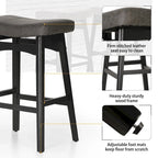 Tabourets de bar en bois massif de 61 cm (24 pouces) avec coussin en lin/simili cuir, lot de 2