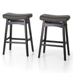 Tabourets de bar en bois massif de 61 cm (24 pouces) avec coussin en lin/simili cuir, lot de 2