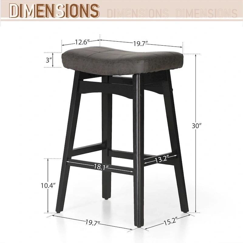 Tabourets de bar en bois massif de 61 cm (24 pouces) avec coussin en lin/simili cuir, lot de 2