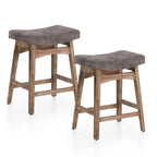 Tabourets de bar en bois massif de 61 cm (24 pouces) avec coussin en lin/simili cuir, lot de 2