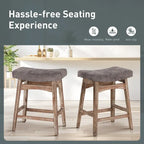 Tabourets de bar en bois massif de 61 cm (24 pouces) avec coussin en lin/simili cuir, lot de 2