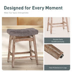 Tabourets de bar en bois massif de 61 cm (24 pouces) avec coussin en lin/simili cuir, lot de 2