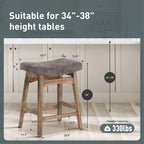 Tabourets de bar en bois massif de 61 cm (24 pouces) avec coussin en lin/simili cuir, lot de 2